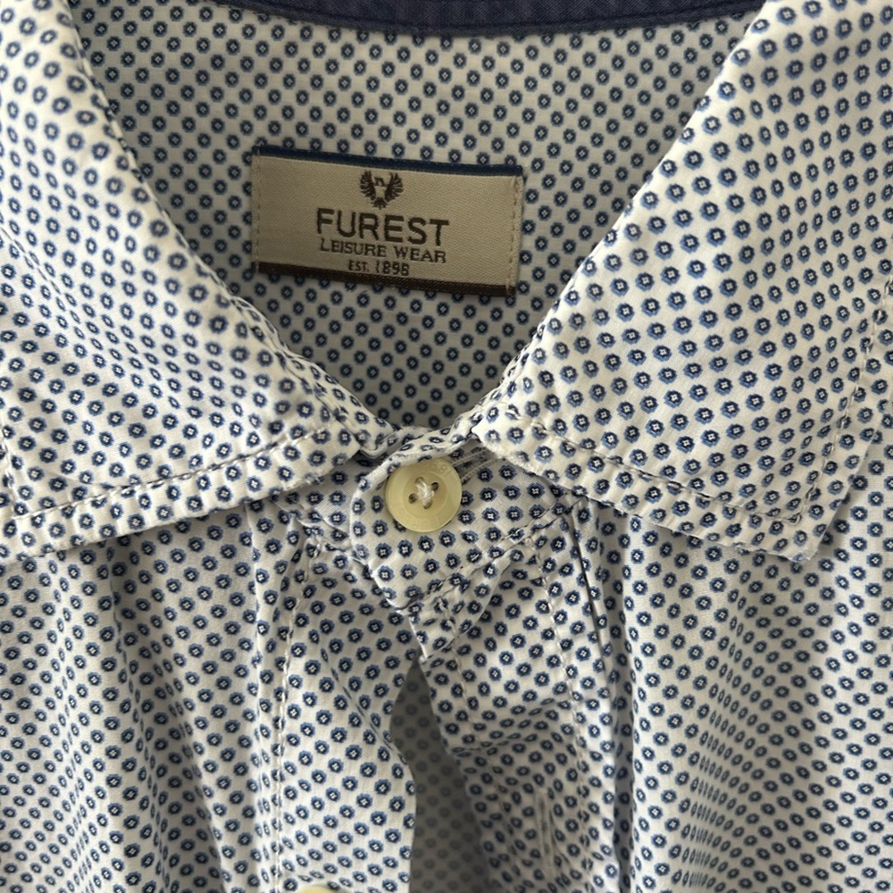Men's Furest Blue and White Polka Dot Button-Down Shirt, Size XL